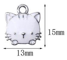 5 Cat Charms Gold Tone and White Enamel Adorable