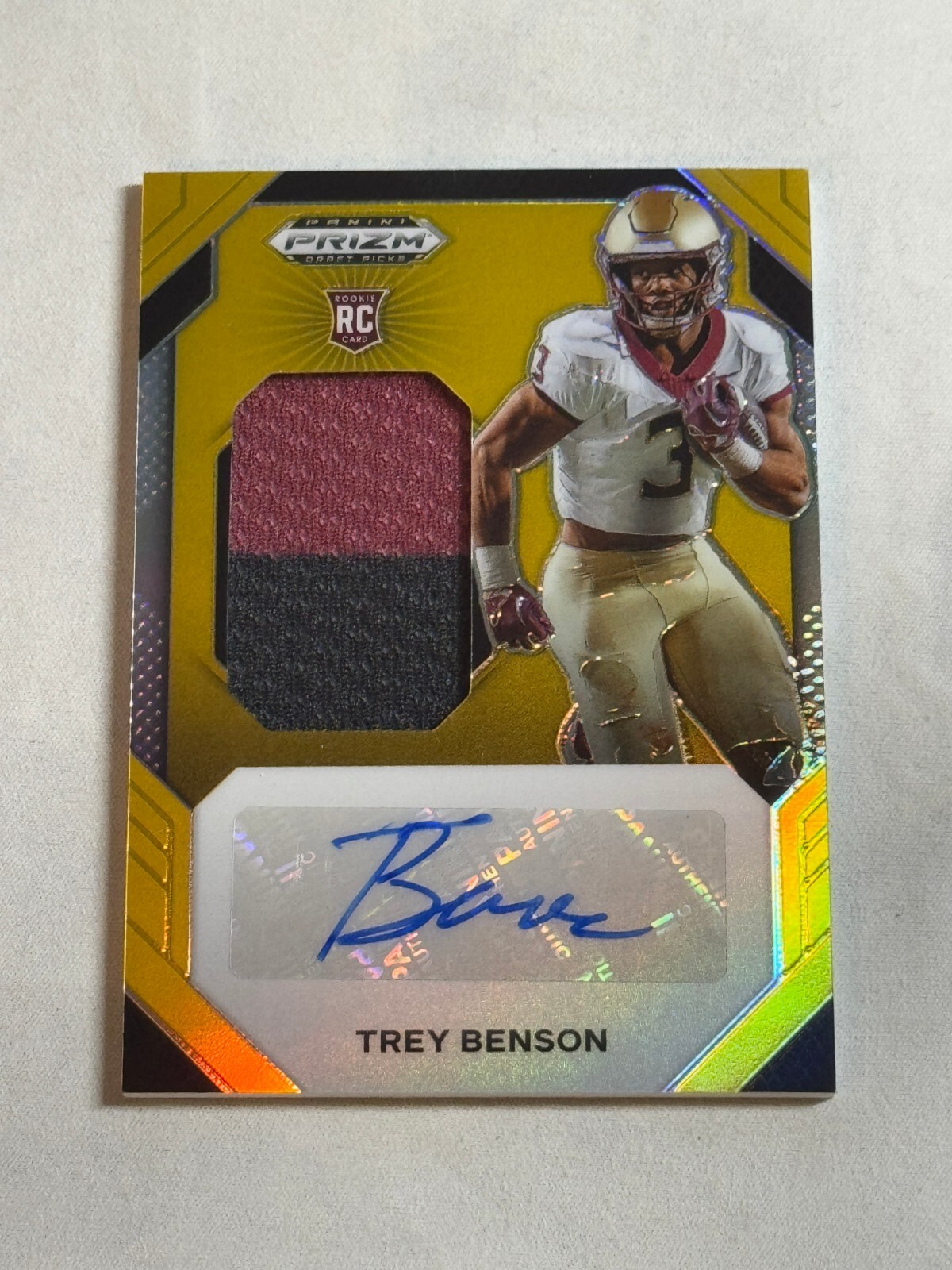 2024 Panini Prizm Draft Picks Gold Trey Benson Rookie Patch Auto RPA RC /10 FSU