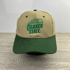 Vintage 90s Quaker State Hat Cap Snap Back Adjustable Tan Green Racing Adult