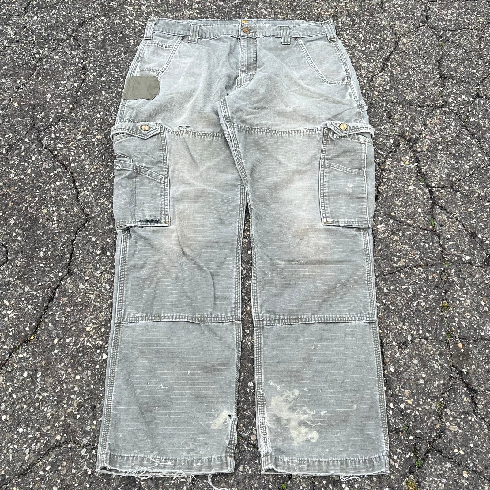 Vintage Y2K crazy faded green Carhartt cargo work wear carpenter pants