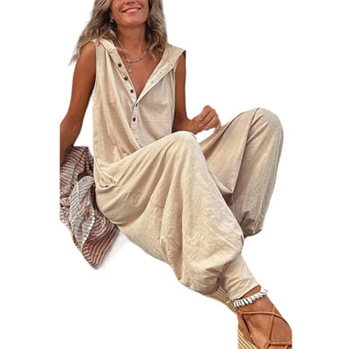 Women Sleeveless Hooded Jumpsuit Playsuit Ladies Loose Baggy Romper Pants Summer - Bild 5 von 23