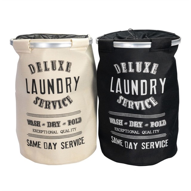 Round Laundry Baskets Canvas Hamper Basket Wash Storage Bin Darks Lights X2 Home Garden Laundry Bags