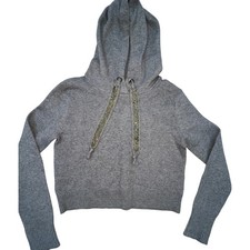 Zara Knit Rhinestone Drawstring Hoodie Cropped Pullover Sweatshirt S
