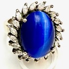 Blue CatEye Ring / Prong Mounted Marquis Rhinestone Halo - 925 From ColleenLopez — photo 1