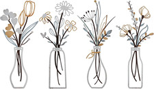 4 Pieces 13.7 X 6IN Metal Flowers Wall Arts Rustic Farmhouse Decor Minimalist Va