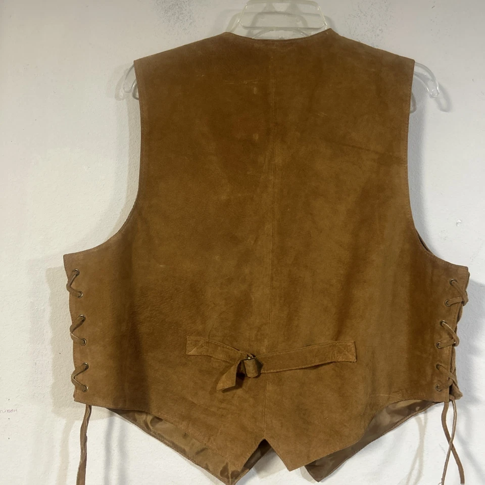 Chaleco a presión vintage de gamuza bechamel. Chaleco de encaje nativo con bolsillos delanteros* Foto 4 de 4