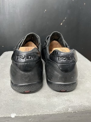 Prada Linea Rossa 2309 Black Leather Hook and Loop Strap Sneakers