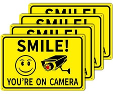 4 Pack Smile Youre On Camera Signs 8x12 Rust-Free Aluminum Surveillance Sign
