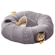 Cat Tunnel Bed for Indoor Cats,Cat Donut 33.5"L x 33.5"W x 10"H, Grey