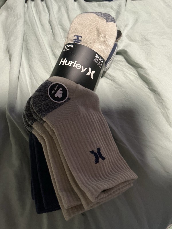 Mens Hurley 6 Pack Cushioned  Athletic Hi Quarter Socks. Multi Color 8-12 NWT