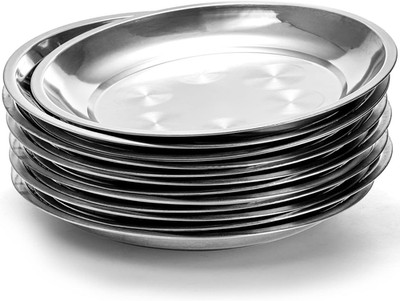 10 Pack Stainless Steel Dinner Plates, 10'' round Kitchen Metal Dish Plates, Rust