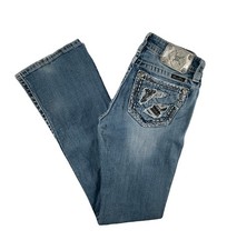 Miss Me Jeans Bootcut Low Rise Studded Blowout Sequin Ripped Stretch 27 x 33
