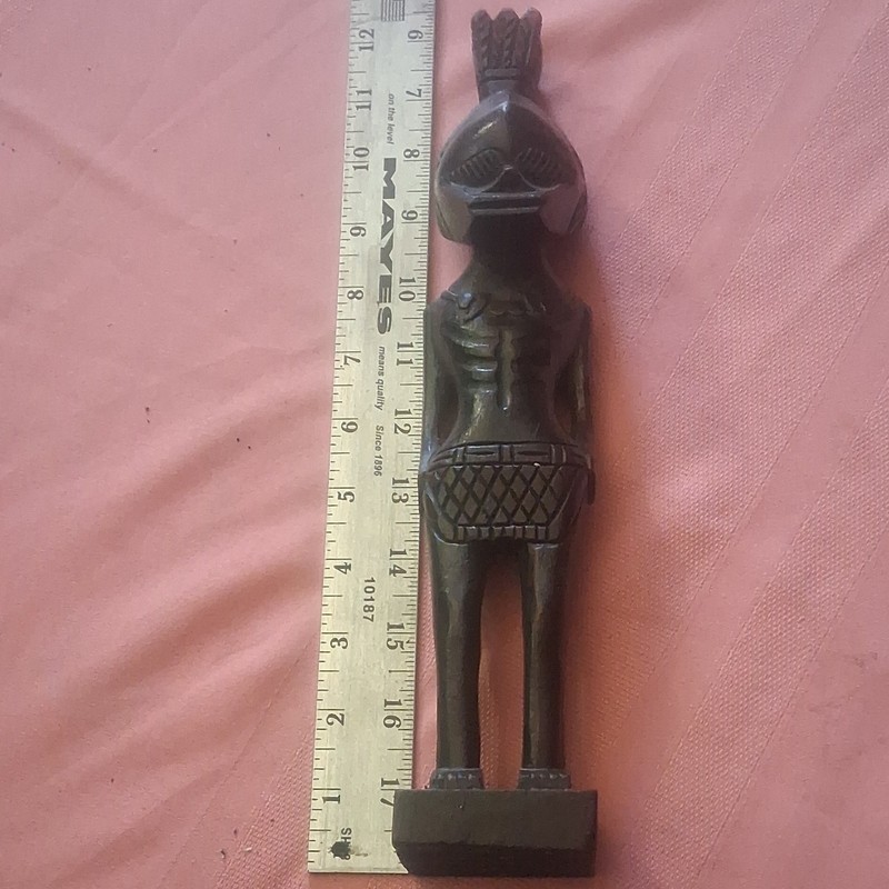 Hand Carved Wood Tribal Figure Black Carved Details Statue 12 in