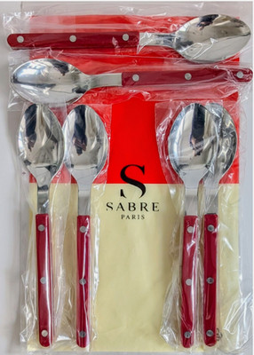6 neue Suppen-/Dessertlöffel Sabre Paris Bistro glänzend rot mit Henkeln 21 cm