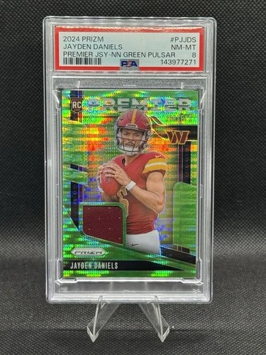 2024 Prizm - Premier Jerseys Jayden Daniels #PJ-JDS Neon Green Pulsar PSA 8