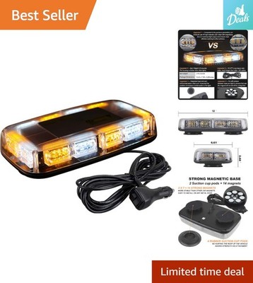 Upgraded 48LED Roof Top Strobe Light - High Visibility Amber/White Emergency Bar