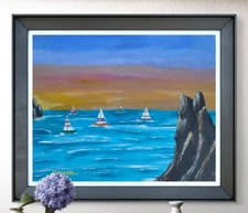 Original Art "Sailing" 16x20 Canvas Expressionism Abstract Design Home Art