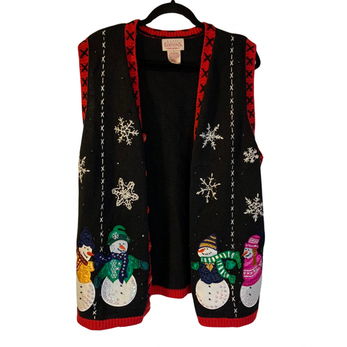 Threadbare Plus snowman Christmas sweater vest in denim blue