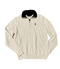 Vtg Polo Ralph Lauren Lambs Wool Rope Cable Half-Zip Knit Sweater Pullover L Men