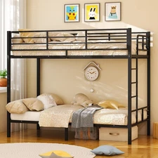 Twin Over Twin Bunk Bed Heavy Duty Metal Bunk Bed Frame for Adults Teens Black