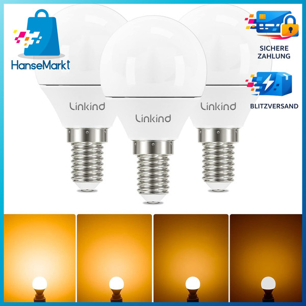 LED Lampe E14 Dimmbar 4,2W Warmweiß 470Lm Tropfenform 2700K 3 StüCk-image