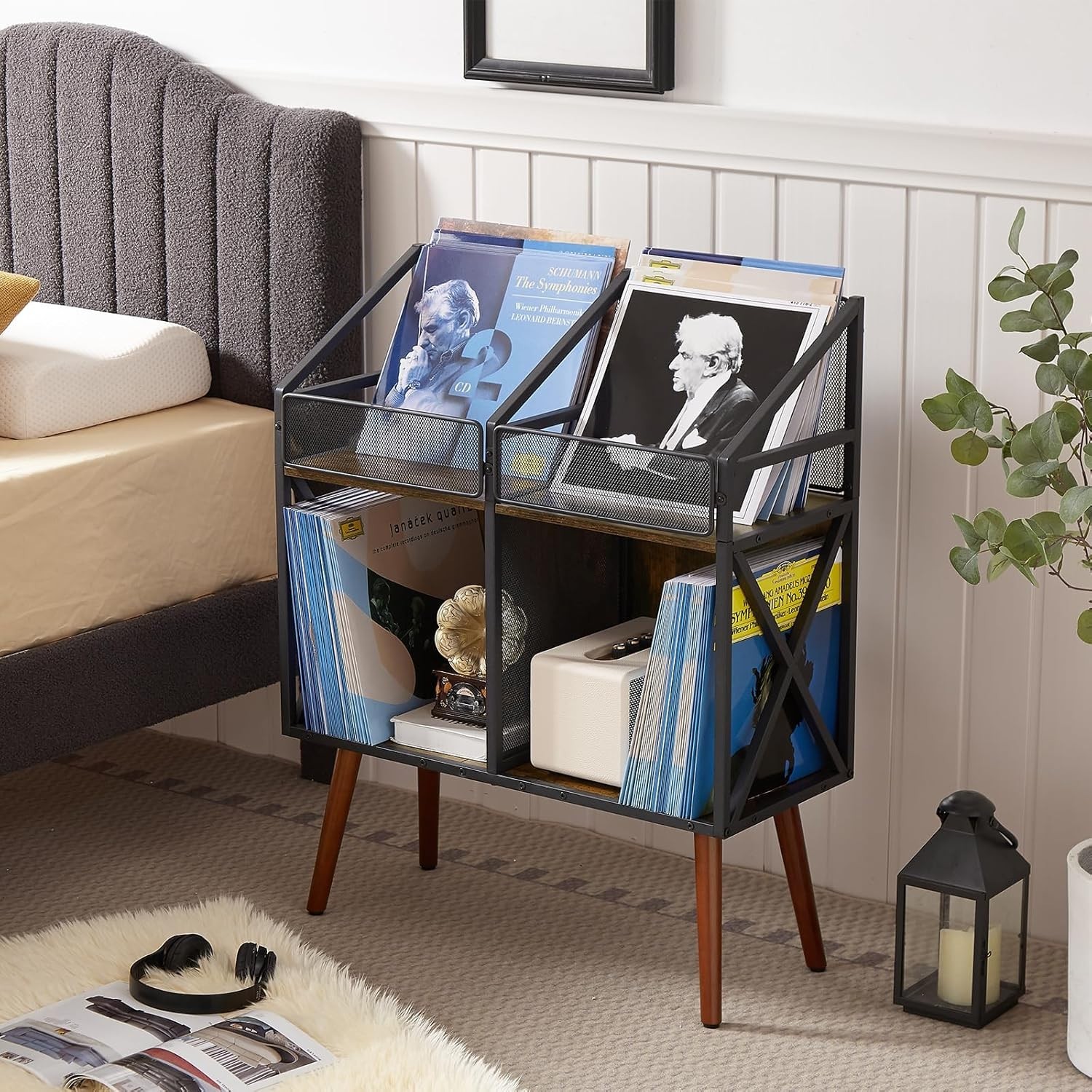 400 LP Vinyl Record Storage Cabinet Shelf Holder Rack,Wooden Album Display Table