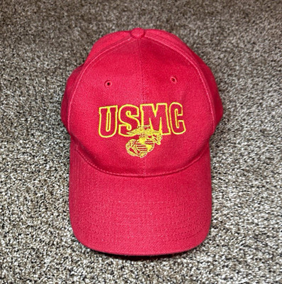 USMC Marine Corps Red Baseball Cap Hat One Size Fits All 100% Cotton Taiwan