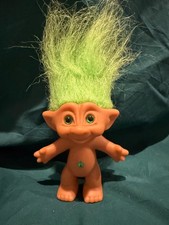Vintage Ace Novelty Treasure Troll Doll: Green Hair And Star Jewel, 5"