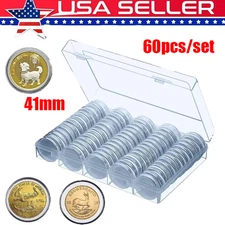 41mm Clear Plastic Coin Capsules, Silver Dollar Coin Holder, 60PCS Coin Box US