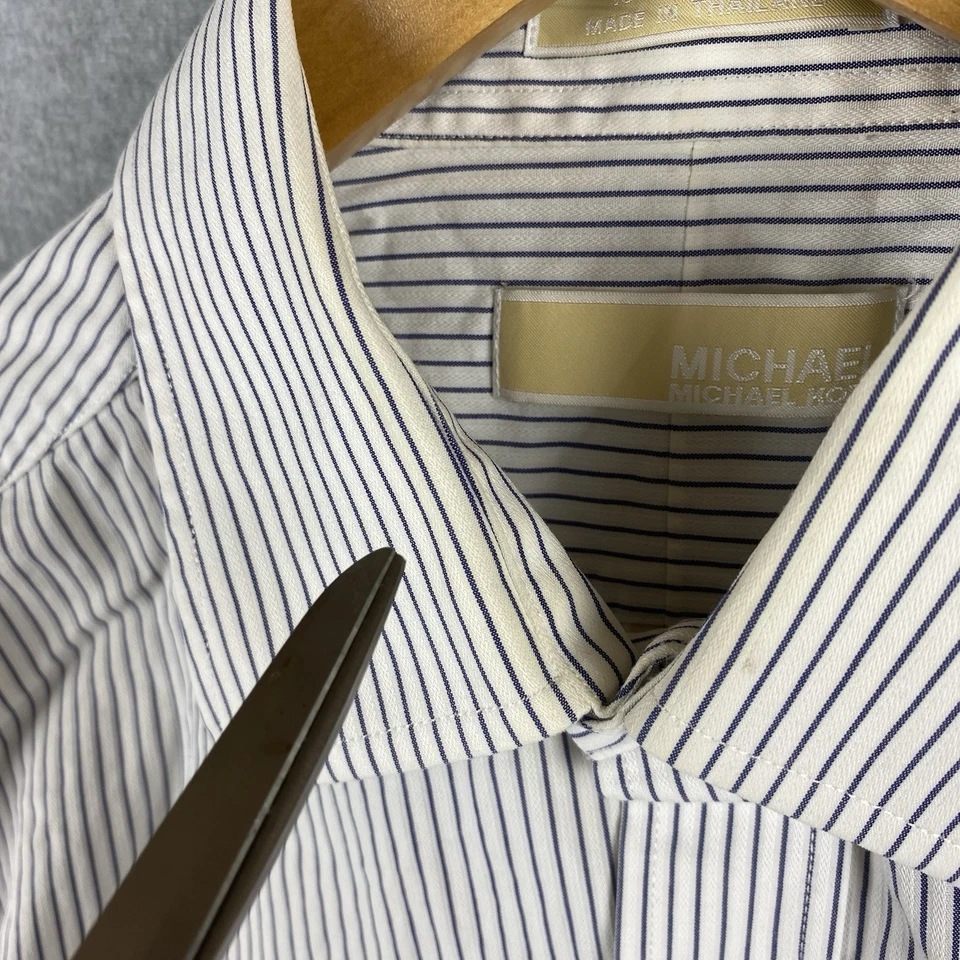Camisa Michael Kors Para Hombre 16 34/35 Blanca Rayas Manga Larga Algodón Abotonado Foto 4 de 4