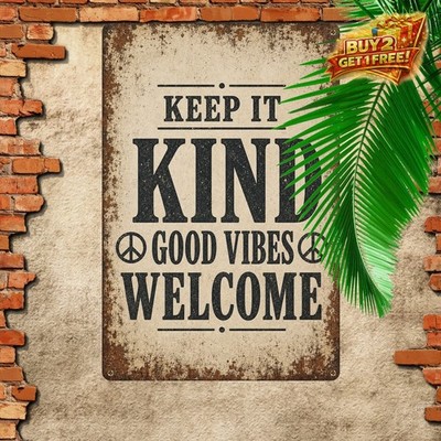 Rusty Peace Sign Icon Positive Energy Quote Metal Tin Sign Art