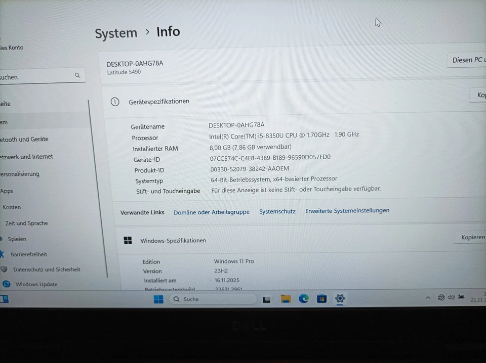 Dell Latitude 5490 14," Notebook Intel Core i5-8350U 8GB 256GB SSD Win11 Pro N43 - Bild 2 von 4