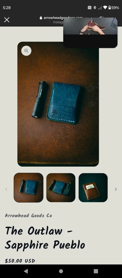 Arrowhead Goods Outlaw Mini Wallet Blue Turquoise Used But Good Condition - Image 4 of 4