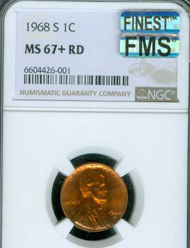 1968 S LINCOLN CENT NGC MS67 + PLUS RED MAC FMS FINEST & SPOTLESS VERY RARE .