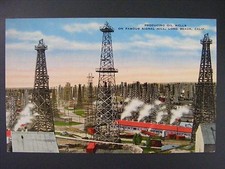Long Beach California CA Signal Hill Oil Wells Vintage Linen Postcard 1930s-40s