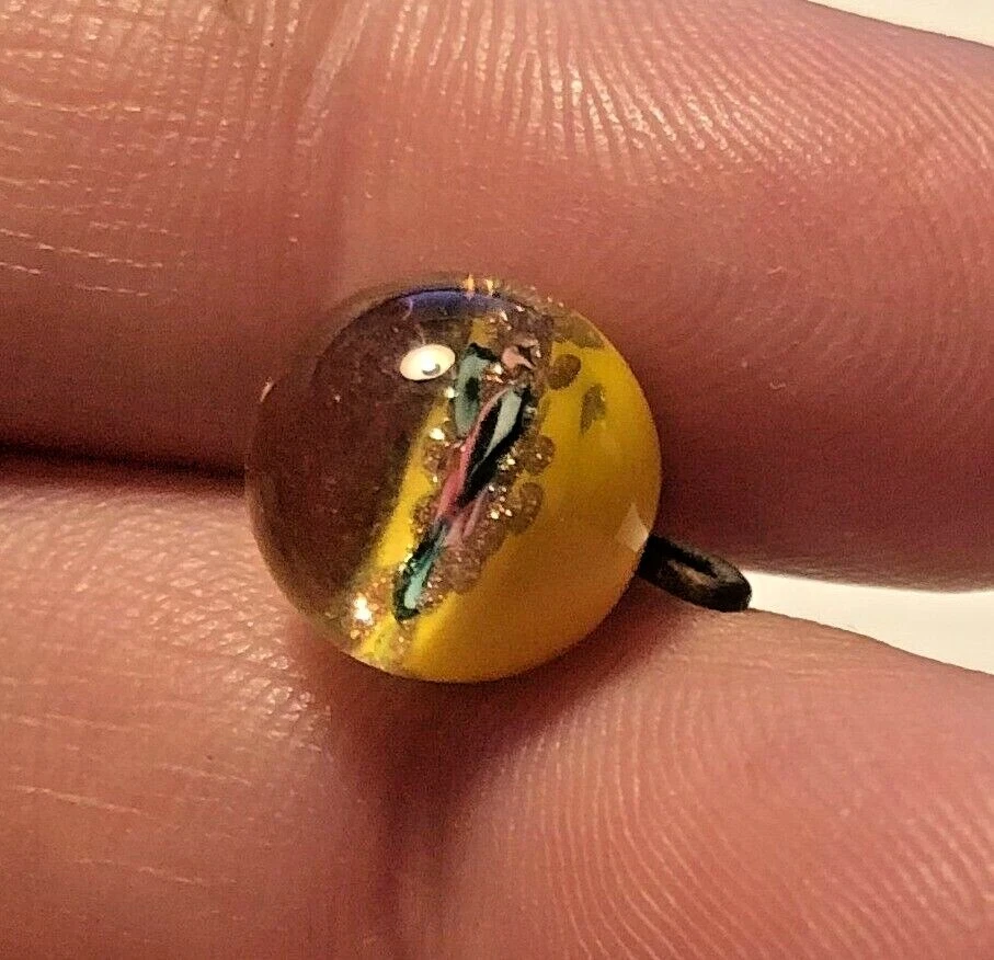 ONE Czech Glass Ball Button Paperweight Yellow Pink Just Over 3/8" 10mm 9627 - Image 3 of 4