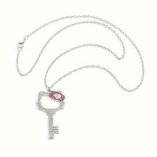 Exquisite Hello Kitty HK Pink Peach Heart Crystal Jewelry Necklace NEW