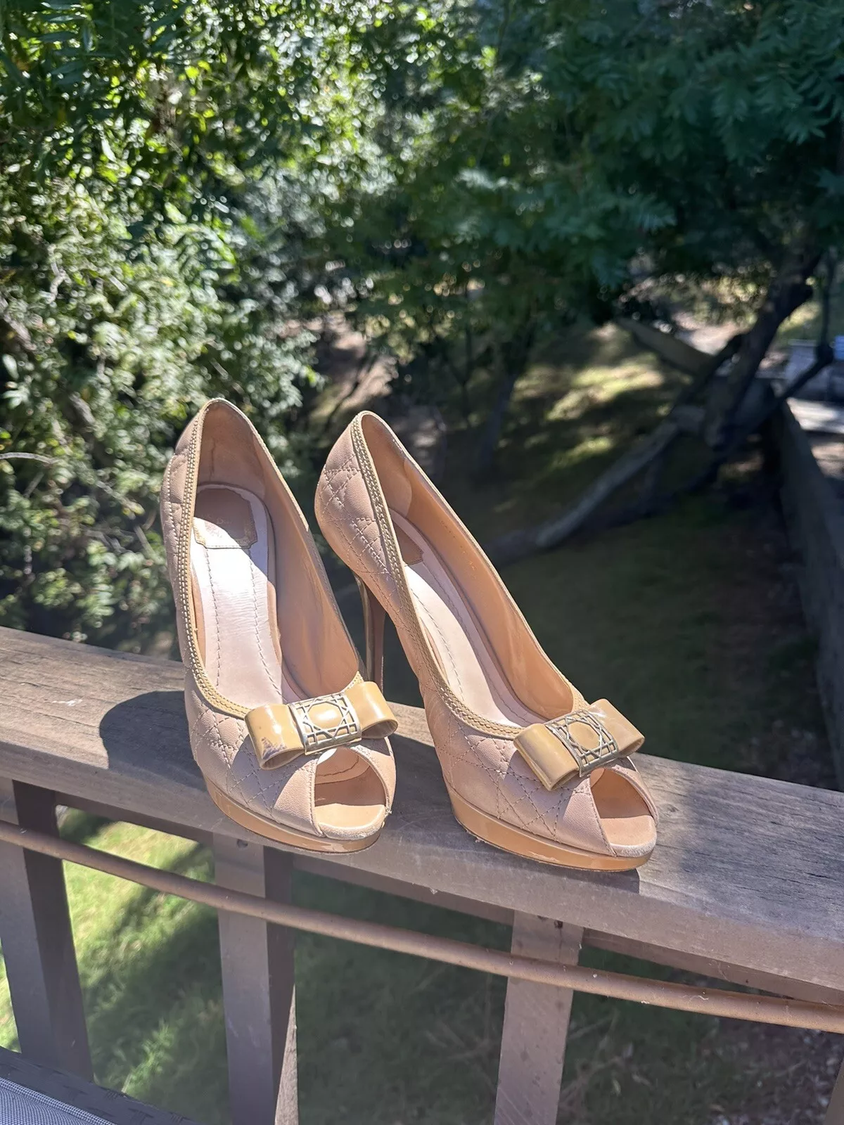 Escarpins plateforme Christian Dior Lady Dior cuir, bout ouvert nœud taille 42 EU Ret 800