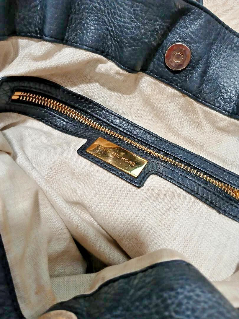 BORSA A TRACOLLA MICHAEL KORS PELLE NERA Hobo Satchel Tote manico treccia oro