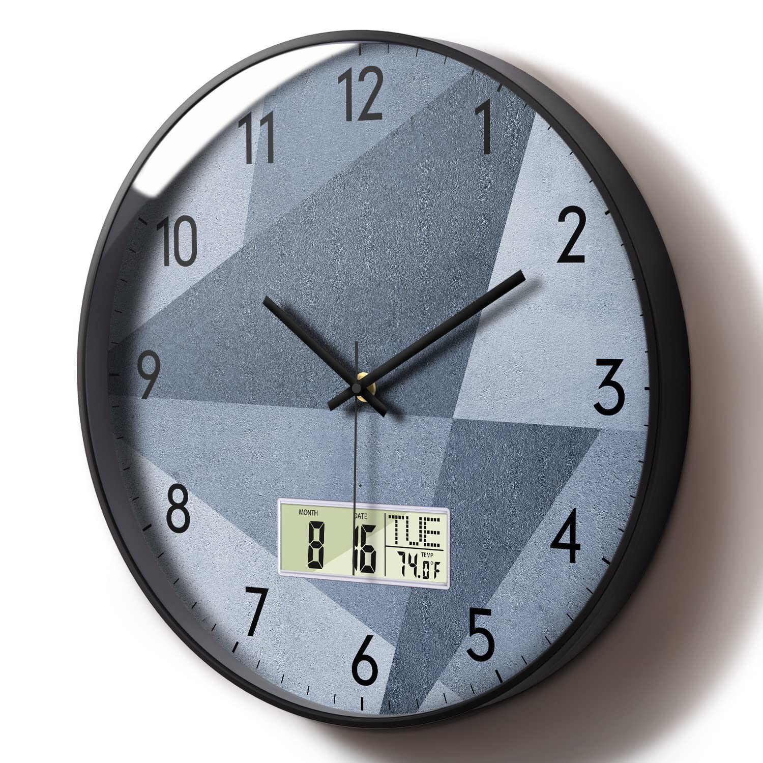 Stylish Silent Non Ticking Round Digital Wall Clock Grey for Living Room Deco