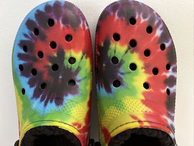 NEW Winter COZZY Unisex Classic Fur Lined Rainbow Tye Dye Crocs Clogs Men\'s 11 Crocs CLASSIC LINED TIE-DYE CLOG / Fuzzy Slippers Mens 11  main image 3