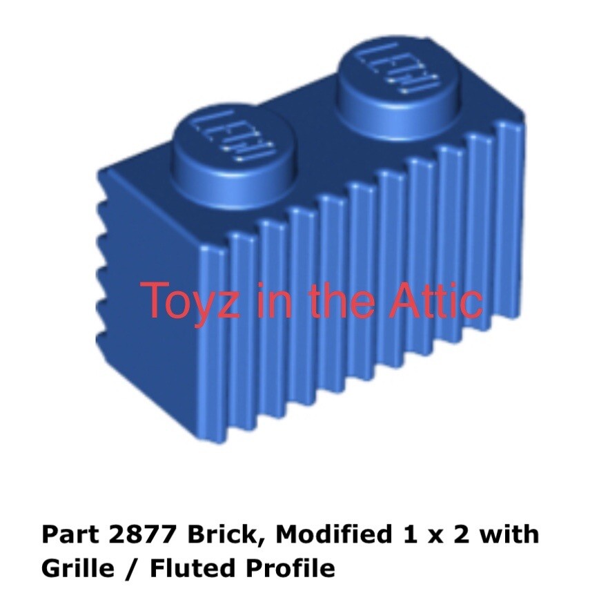 Lego 1x 2877 Blue Brick, Modified 1 x 2 with Grille / Fluted
