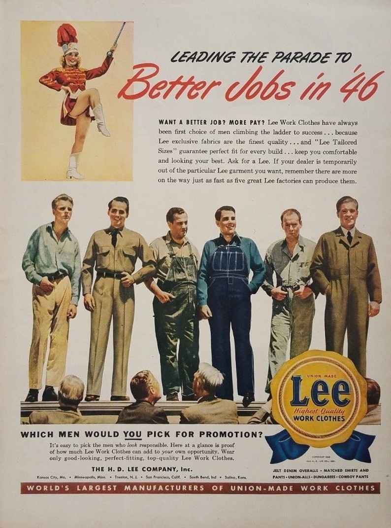 1945 Lee Overalls Work Clothes Union Jobs 1940s Vintage Print Ad