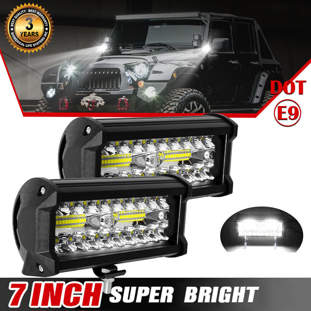 2x 7Inch 30000LM LED Work Light Bar Flood Spot Pod Offroad Fog Driving ATV Truck