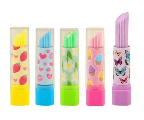 5 x Lipstick Erasers Rubbers Girls Kids Party Loot Bag Fillers School Stationery