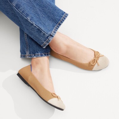 NEW  ROTHYS The Ballet Flat in Pearl CASUAL SHOES TAN BEIGE IVORY BOW SIZE 8.5