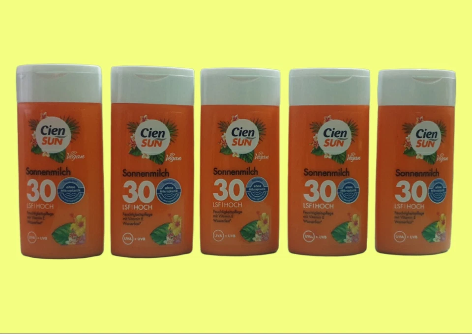 5 x 50 ml Cien Sonnenmilch LSF 30 Hoch Sonnencreme Sonnenschutz UVA UVB Minis