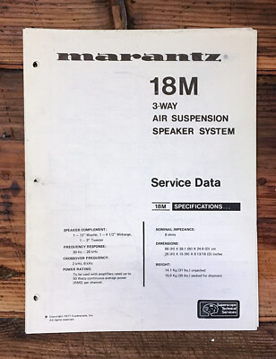 Marantz Model 18M 18-M Speaker  Service Sheet *Original*