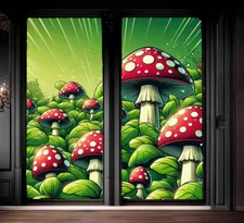 Psychedelic Mushrooms Blackout Rod Curtains Drapes Shades Fabric Shrooms Cartoon