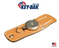 Key-Bak Retractable Tradesman Duty 36" Cord With Belt Leather Pouch